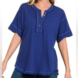 Zenana Outfitters Blue Button-Up Top